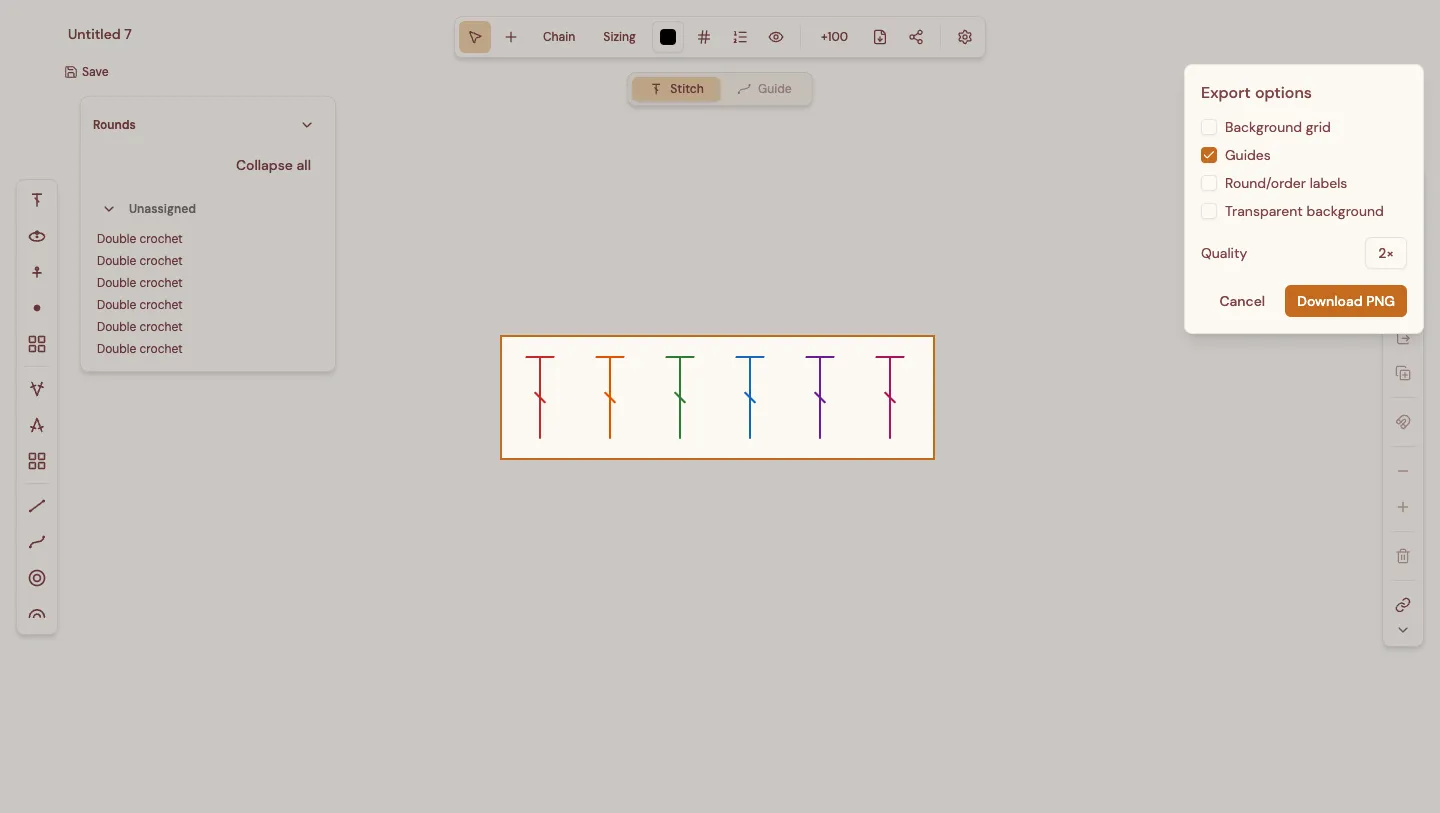 The export tool: a rectangle drawn around the diagram and an options panel with checkboxes and a Download PNG button.
