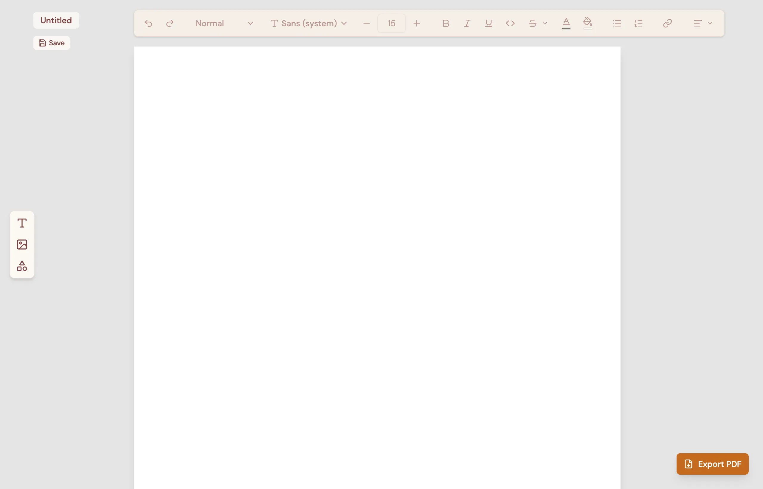 The pattern composer with a rich-text toolbar and an Export PDF button.