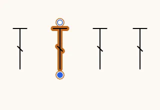 A selected double crochet showing its hollow top handle, a crossbar handle, and its filled base handle.
